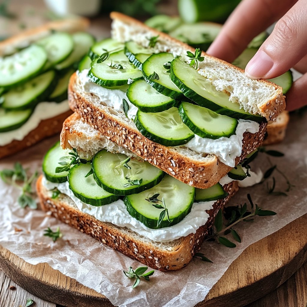 Light Cucumber Cream Cheese Sandwich Lunch
