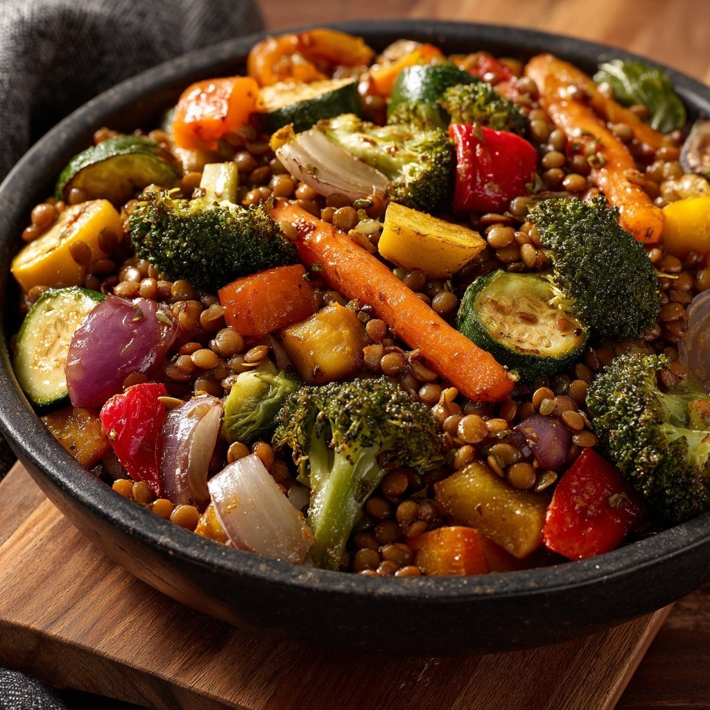 Roasted Veggie Lentil Grain Bowl