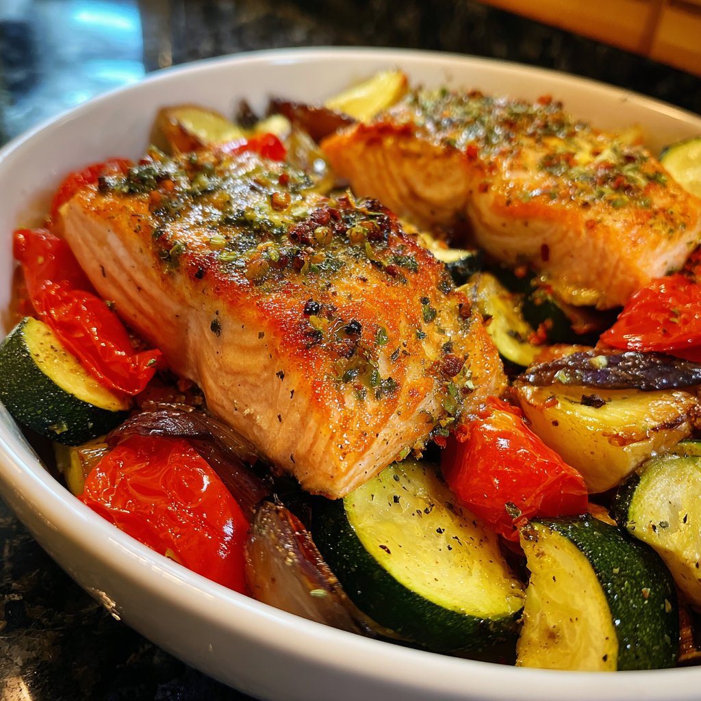 Healthy Dinner Baked Salmon with Veggies
